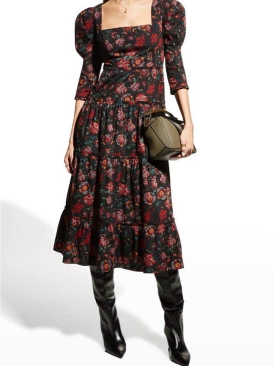 Diane Von Furstenberg Dresses & Skirts - Diane Von Furstenberg Black Floral Puff-Sleeve Midi Dress